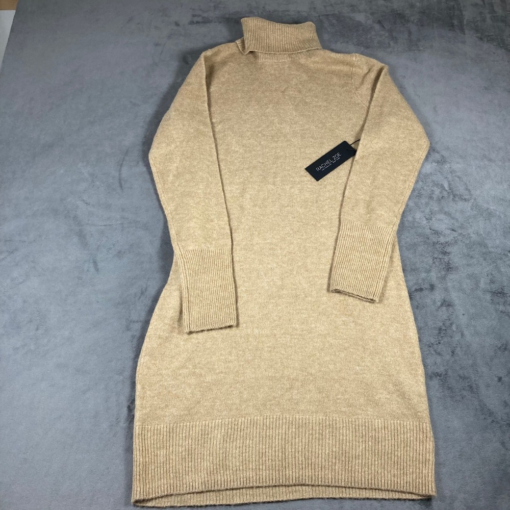 Rachel Zoe Camel Tan Merino Wool Blend Turtleneck Sweater Dress Medium NEW